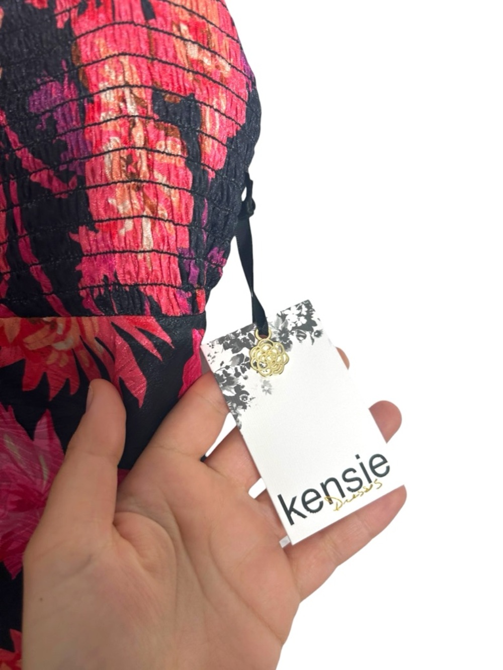 kensie Women's Neon Floral Printed Smocked Sleeveless Midi Slip Sundress Size 8 - Picture 5 of 9